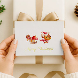 Tarjeta Festiva Con Relieve Metalizado Foil Merry Christmas Cute Reindeer Holiday Card