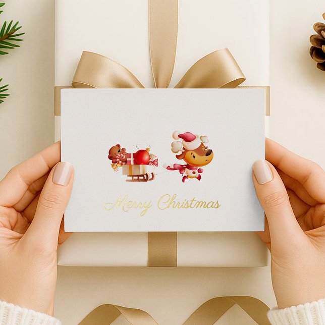 Tarjeta Festiva Con Relieve Metalizado Foil Merry Christmas Cute Reindeer Holiday Card (Subido por el creador)