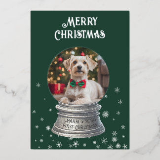 Tarjeta Festiva Con Relieve Metalizado Foil Snow Globe Photo Holiday Card