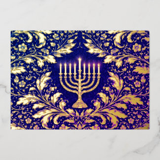 Tarjeta Festiva Con Relieve Metalizado Foliage botanical  menorah