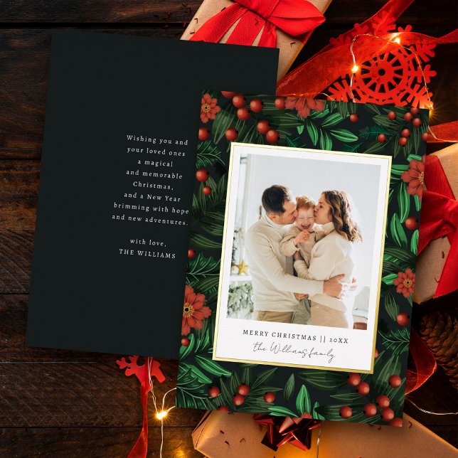 Tarjeta Festiva Con Relieve Metalizado Foliage de invierno Holly Berries Merry Christmas  (Subido por el creador)