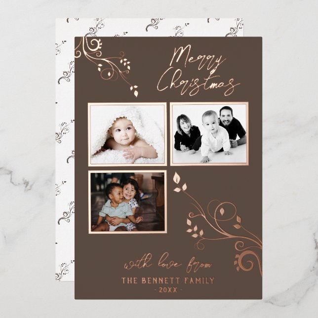 Tarjeta Festiva Con Relieve Metalizado Foliage moderno Relieve metalizado real 3 Collage  (Anverso/Reverso)