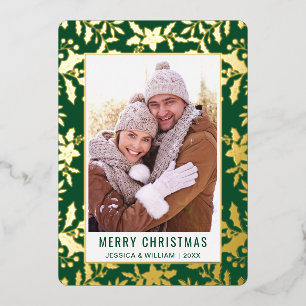 Tarjeta Festiva Con Relieve Metalizado Follaje de Navidad elegante foto dorada