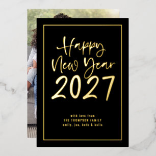 Tarjeta Festiva Con Relieve Metalizado Fondo de año nuevo feliz 2027 con borde de guión n