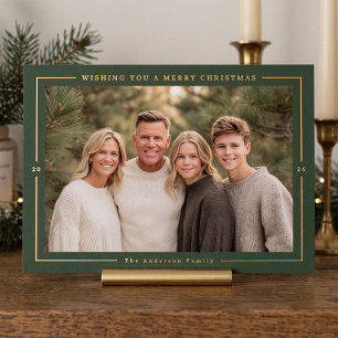 Tarjeta Festiva Con Relieve Metalizado Foto cálida minimalista de Navidad - Verde oliva