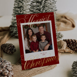 Tarjeta Festiva Con Relieve Metalizado Foto caligráfica de los Navidades más ricos