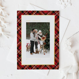 Tarjeta Festiva Con Relieve Metalizado Foto clásica de vacaciones con estampado de cuadro