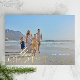 Tarjeta Festiva Con Relieve Metalizado Foto clásica elegante | Navidad de oro