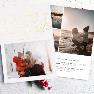 Tarjeta Festiva Con Relieve Metalizado foto clásico de navidad en oro