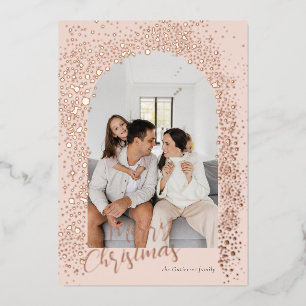 Tarjeta Festiva Con Relieve Metalizado Foto con Arco de Brillo Rosa