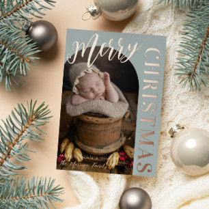 Tarjeta Festiva Con Relieve Metalizado Foto con forma de arco sabio de plata Feliz Navida