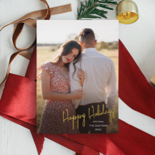 Tarjeta Festiva Con Relieve Metalizado Foto con guión simple de felices fiestas modernas