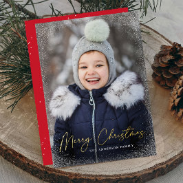 Tarjeta Festiva Con Relieve Metalizado Foto con texto moderno de Feliz Navidad