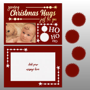 Tarjeta Festiva Con Relieve Metalizado Foto de abrazos de Navidad blancos de Borgoña solo