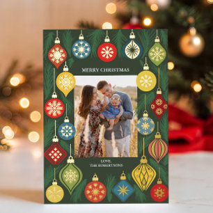 Tarjeta Festiva Con Relieve Metalizado Foto de Adorno de Navidad Vintage en Dorado