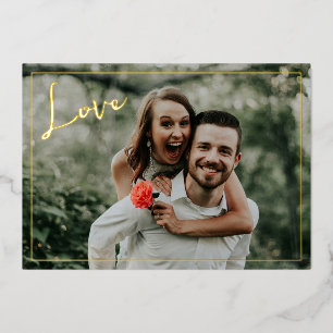 Tarjeta Festiva Con Relieve Metalizado Foto de Amor Moderno