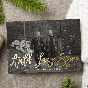Tarjeta Festiva Con Relieve Metalizado Foto de Año Nuevo Auld Lang Syne Dorada