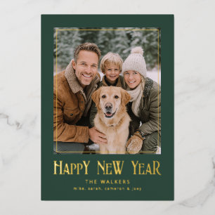 Tarjeta Festiva Con Relieve Metalizado Foto de Año Nuevo Clásico Enmarcada