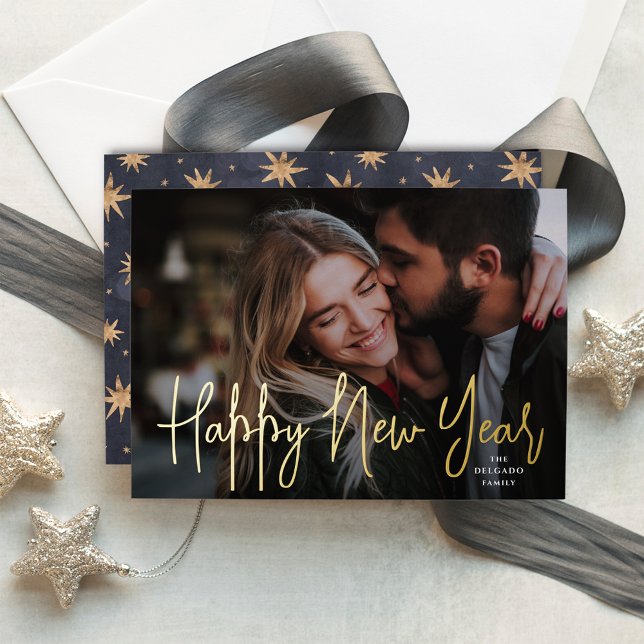 Tarjeta Festiva Con Relieve Metalizado Foto de Año Nuevo Feliz (Subido por el creador)