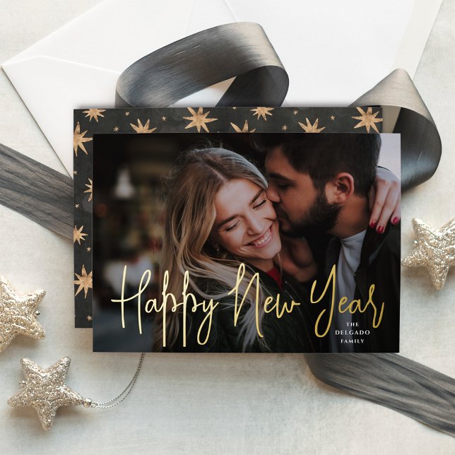 Tarjeta Festiva Con Relieve Metalizado Foto de Año Nuevo Feliz (Subido por el creador)
