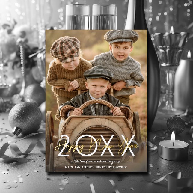 Tarjeta Festiva Con Relieve Metalizado Foto de Año Nuevo Feliz de Oro Moderno (Modern Gold Happy New Year Photo Foil Holiday Cards)