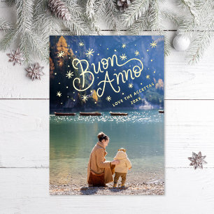 Tarjeta Festiva Con Relieve Metalizado Foto de Año Nuevo italiano Buon Anno