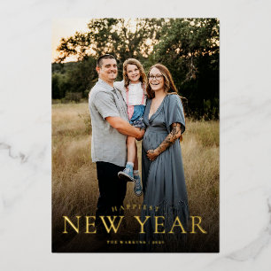 Tarjeta Festiva Con Relieve Metalizado Foto de Año Nuevo Moderna Mínima