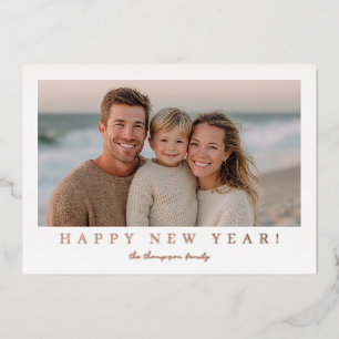 Tarjeta Festiva Con Relieve Metalizado Foto de Año Nuevo Moderna Minimalista
