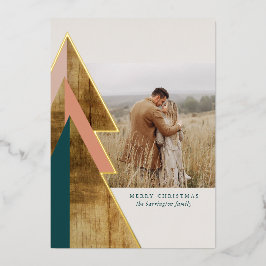 Tarjeta Festiva Con Relieve Metalizado Foto de árbol de Navidad mínimo de madera rústica