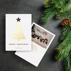 Tarjeta Festiva Con Relieve Metalizado Foto de árbol de Navidad moderno con estrella de t