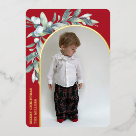 Tarjeta Festiva Con Relieve Metalizado Foto de arcos rojos de invierno de Berries