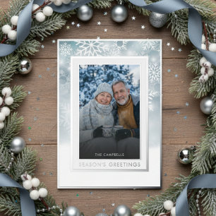 Tarjeta Festiva Con Relieve Metalizado Foto de bienvenida de temporada de copo de nieve a