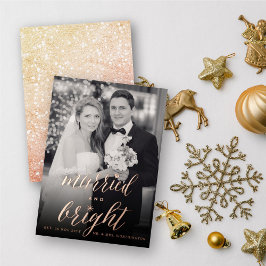 Tarjeta Festiva Con Relieve Metalizado Foto De Boda De Guión Moderno Casado Y Luminoso