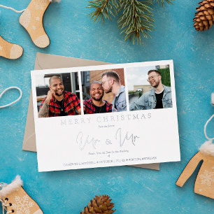 Tarjeta Festiva Con Relieve Metalizado Foto de boda de Navidad LGBT Gay Caprichosa SR & S