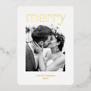 Tarjeta Festiva Con Relieve Metalizado Foto de boda minimalista de Navidad en oro blanco