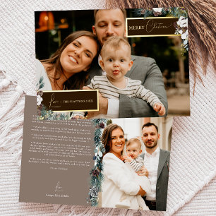Tarjeta Festiva Con Relieve Metalizado Foto de Carta Informativa Vintage de la Familia co