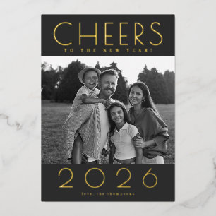Tarjeta Festiva Con Relieve Metalizado Foto de Cheers modernos para el Año Nuevo
