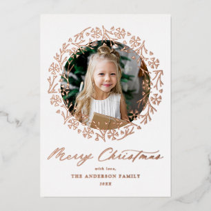 Tarjeta Festiva Con Relieve Metalizado Foto de corona de Navidad de copo de nieve de oro 