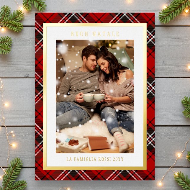Tarjeta Festiva Con Relieve Metalizado Foto de Cuadro Escocés Rojo de Navidad (Subido por el creador)