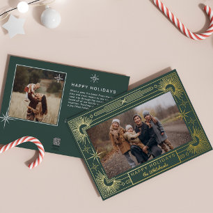 Tarjeta Festiva Con Relieve Metalizado Foto de estrella de Navidad Feliz fiesta Verde