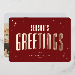 Tarjeta Festiva Con Relieve Metalizado Foto de estrellas retro de saludos de temporada ro