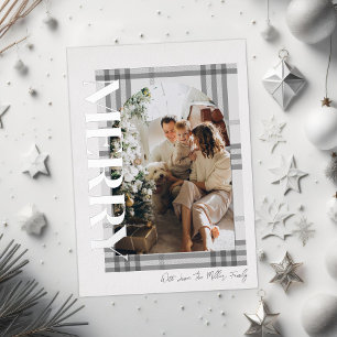 Tarjeta Festiva Con Relieve Metalizado Foto de familia alegre moderna y de cuadros grises