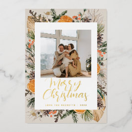 Tarjeta Festiva Con Relieve Metalizado Foto de familia bohemio de Navidad con botánicos s