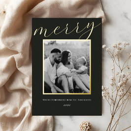 Tarjeta Festiva Con Relieve Metalizado Foto de familia con marco de oro minimalista clási