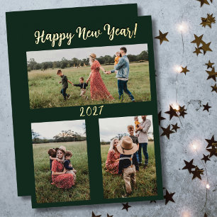 Tarjeta Festiva Con Relieve Metalizado Foto de familia de Feliz Año Nuevo