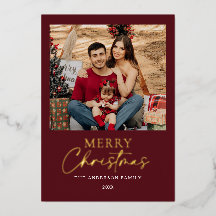 Foto de familia de Feliz Navidad con hoja de oro d