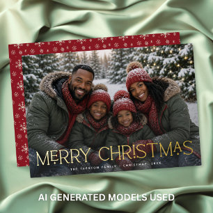 Tarjeta Festiva Con Relieve Metalizado Foto de familia de Navidad feliz con estrella de o