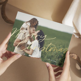 Tarjeta Festiva Con Relieve Metalizado Foto de familia de Navidades limpios simples