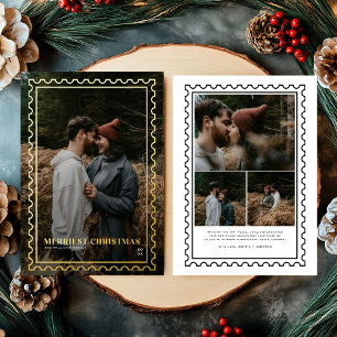 Tarjeta Festiva Con Relieve Metalizado Foto de familia de sellos de Navidades más gracios