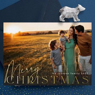 Tarjeta Festiva Con Relieve Metalizado Foto de familia Feliz Navidad Foto Dorada